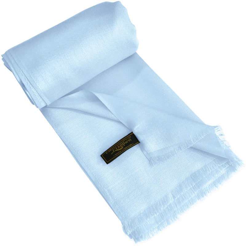 CJ Apparel Baby Blue Solid Color Fringe Design Nepalese Shawl Seconds Scarf Wrap Stole Throw Head Wrap Pashmina Gift Hand Made in Nepal New - Image 3